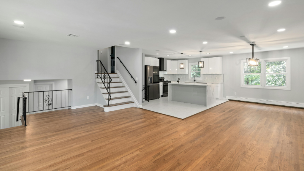 Newly finished basement featuring a kitchenette and a wide window for natural light.