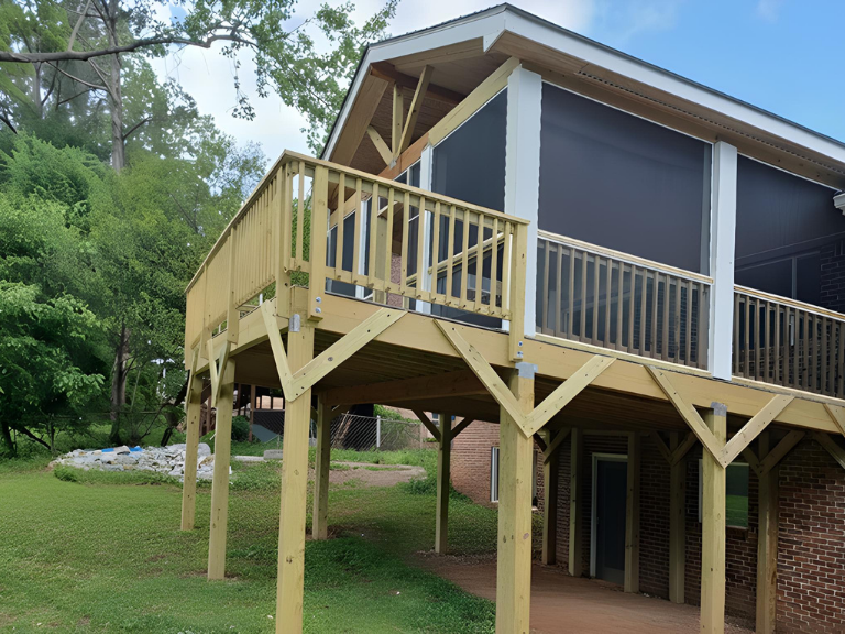 Elevated wooden deck and screened-in porch in Alpharetta GA