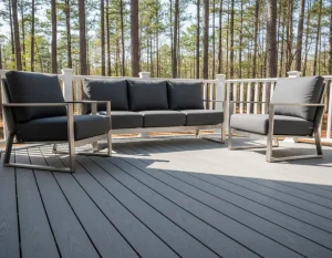 Luxury cool-gray composite deck with white railing in Woodstock, GA (30189)