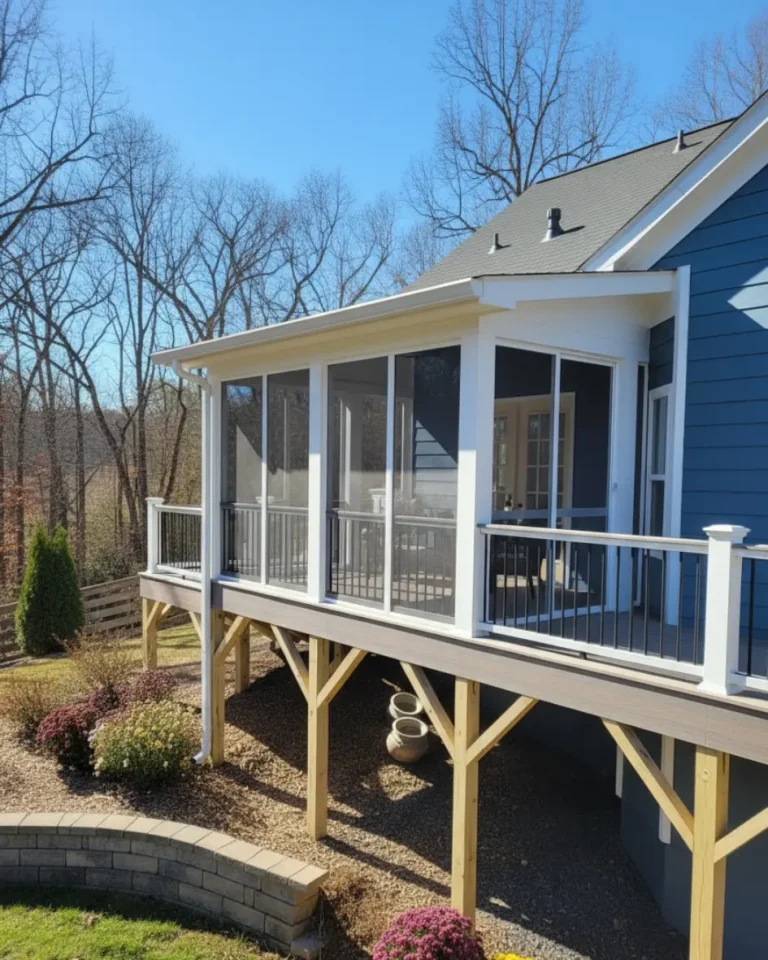 Screened porch addition in Roswell GA elevated deck with custom construction