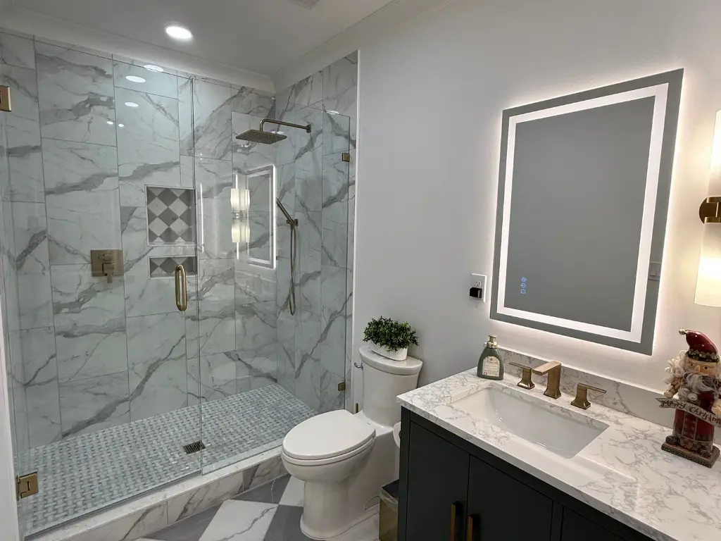 Luxury basement bathroom with walk-in shower