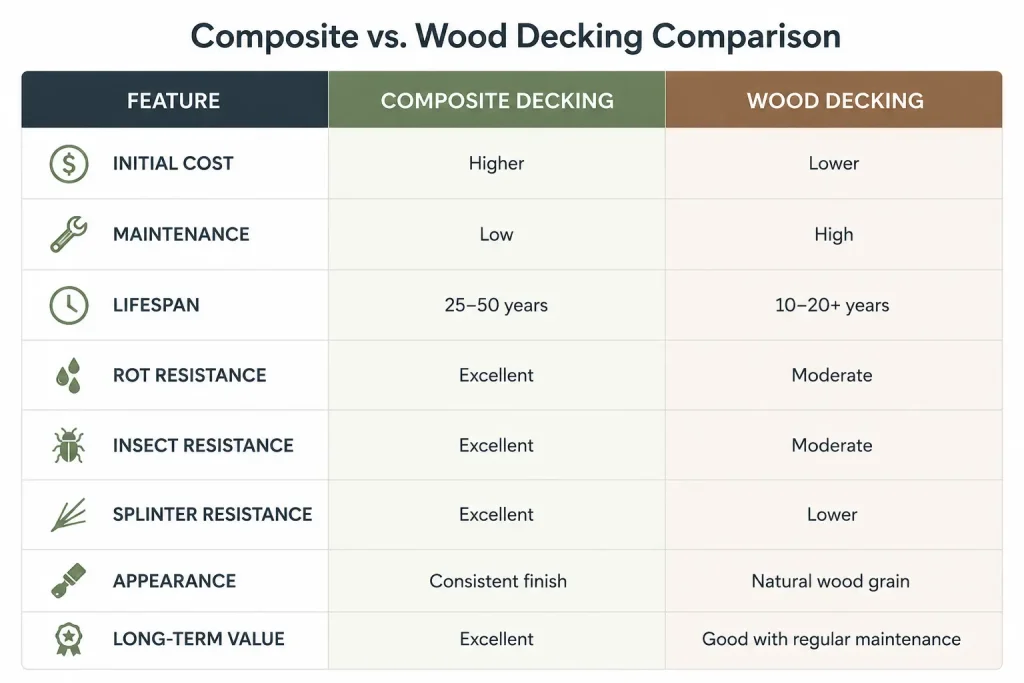 composite and wood decking comparison chart.