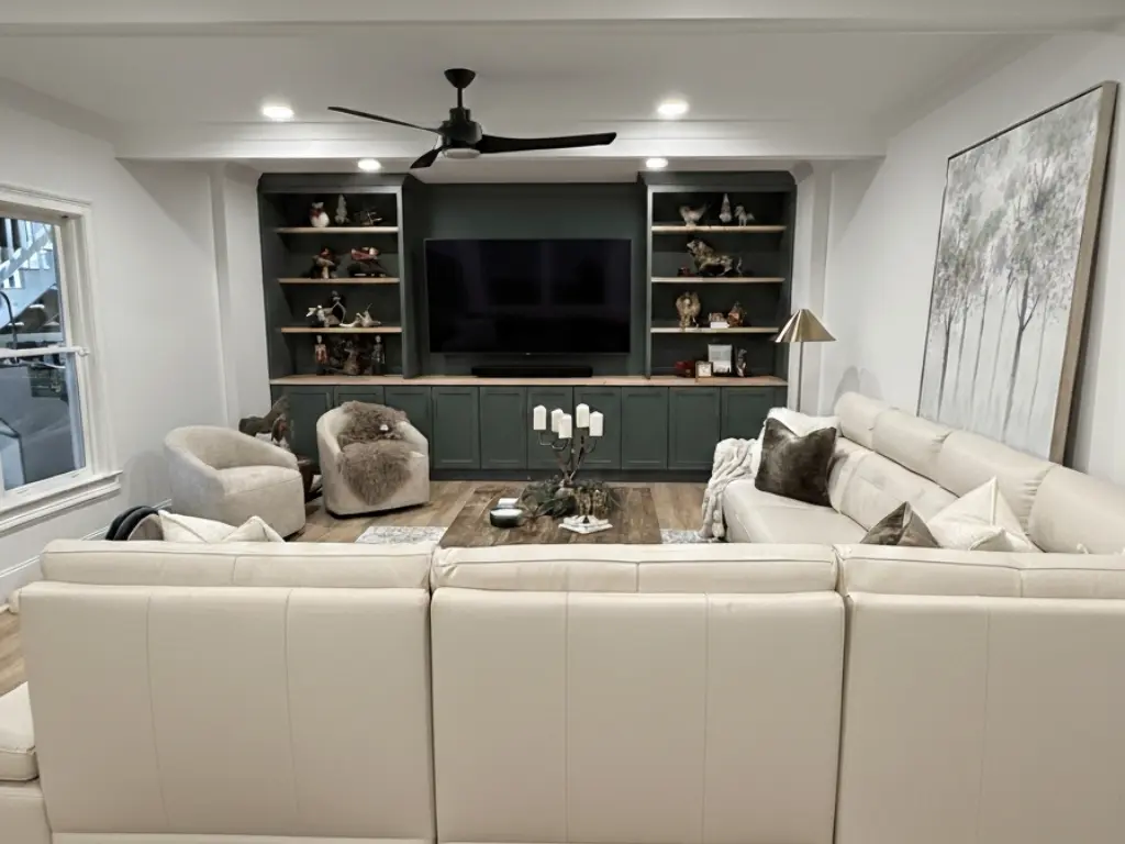 Custom entertainment wall in finished basement