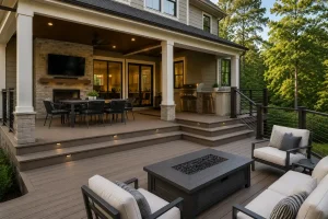 Luxury composite deck and covered patio outdoor living space in North Atlanta