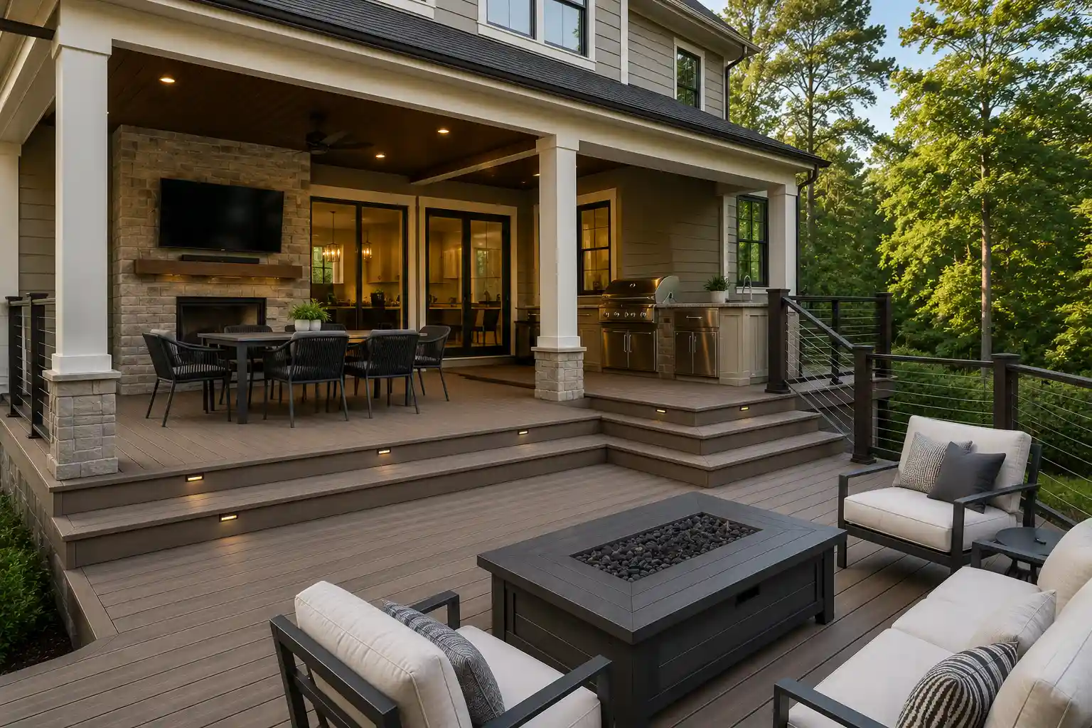 Luxury composite deck and covered patio outdoor living space in North Atlanta