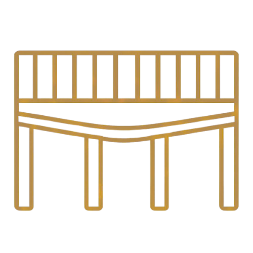 Icon representing a sagging deck structure caused by weakened framing or supports.