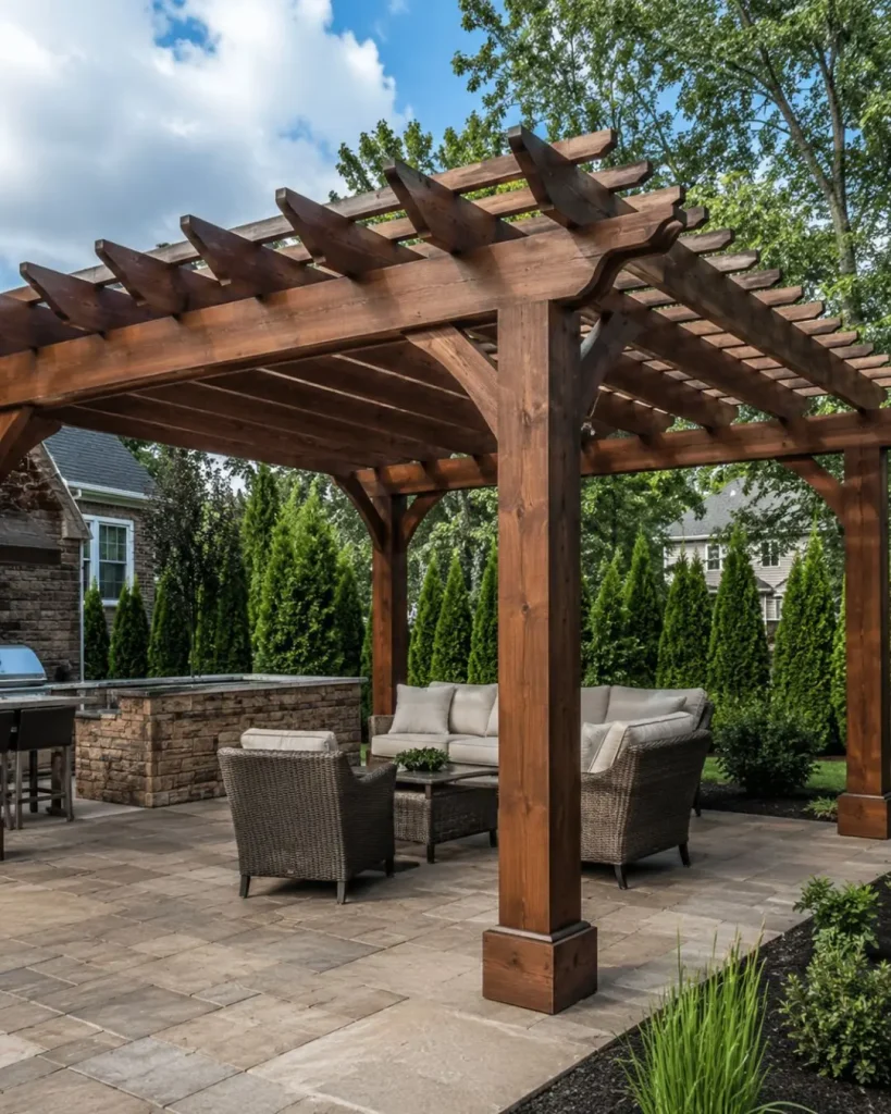 Classic wood pergola design in Alpharetta by Yanover Construction