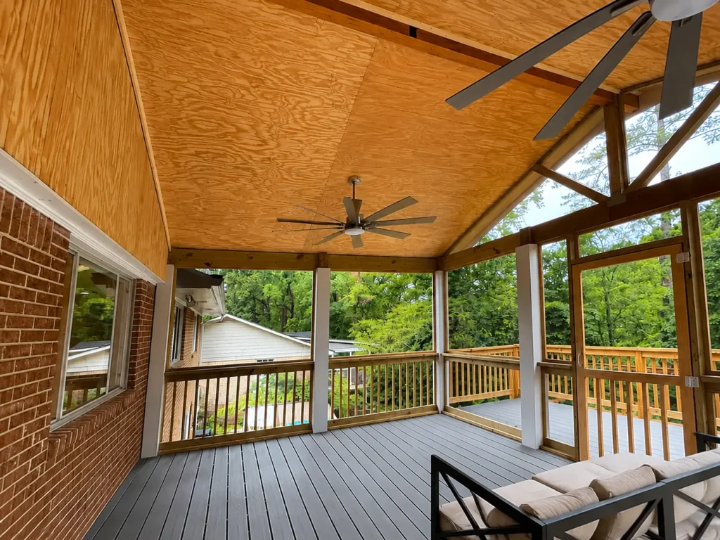 Screened porch with vaulted ceiling and composite deck in Alpharetta, GA